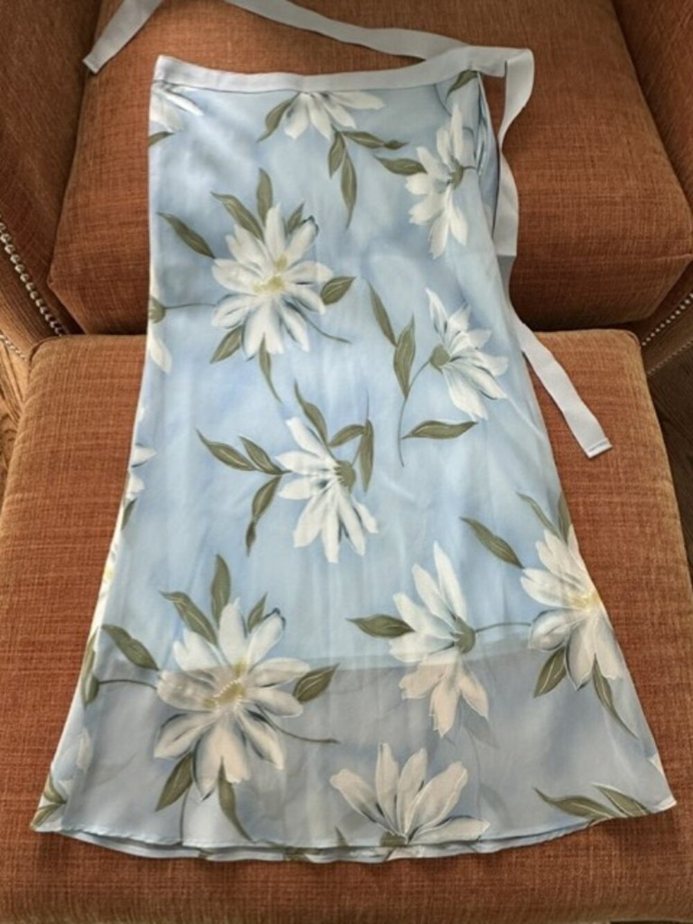 Sky Blue Floral Midi Skirt XS